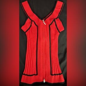 NWOT CACHE BRAND RED & BLACK SILK SWEATER